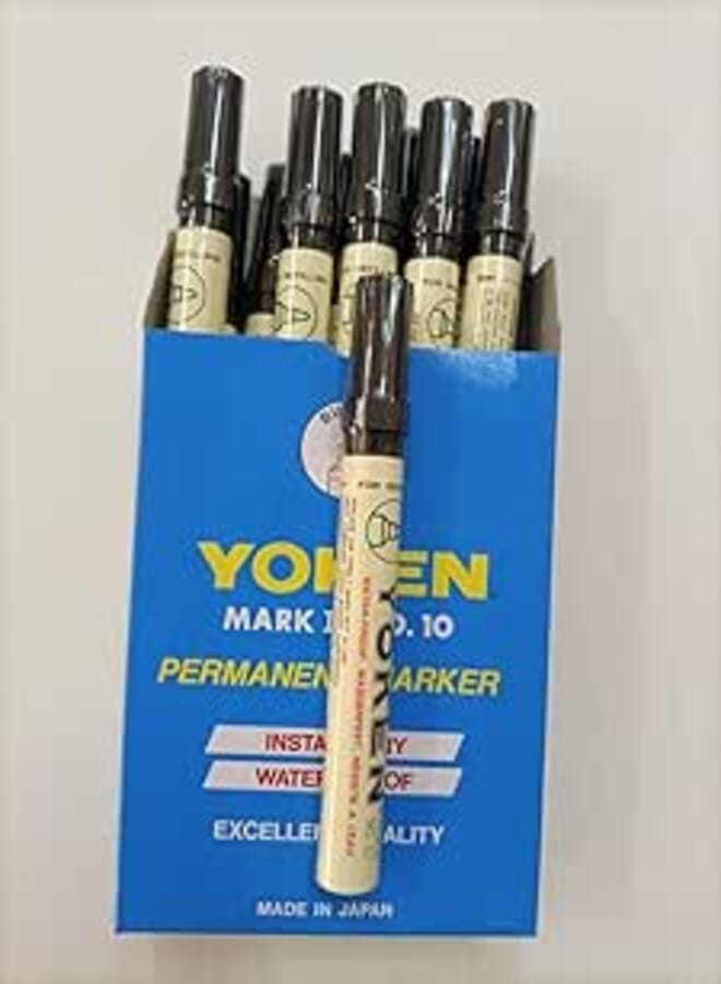 Yoken permanent ink marker pen, round tip black - made in Japan - box of 12 pens
